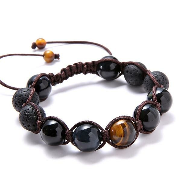 Braided Tiger & Obsidian Bracelet