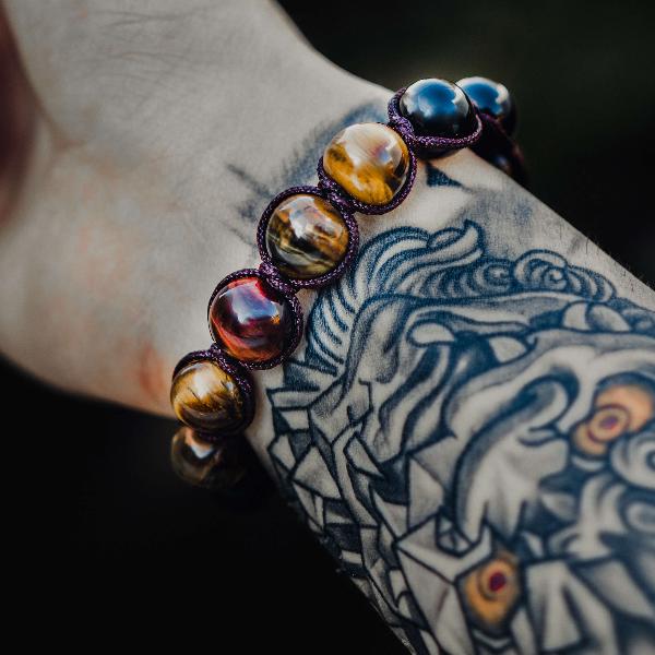 Braided Tiger Eye & Obsidian Bracelet - Empire of the Gods