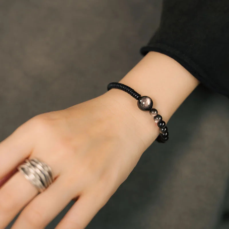 Silver Moon Obsidian Bracelet - Empire of the Gods