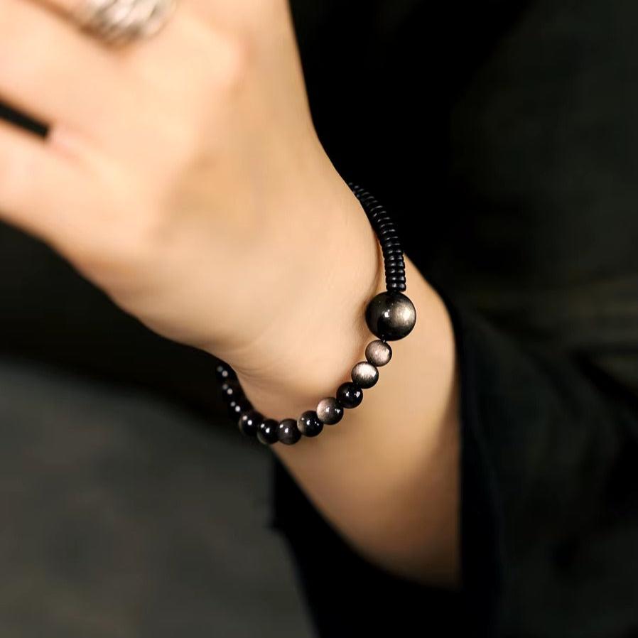 Silver Moon Obsidian Bracelet - Empire of the Gods