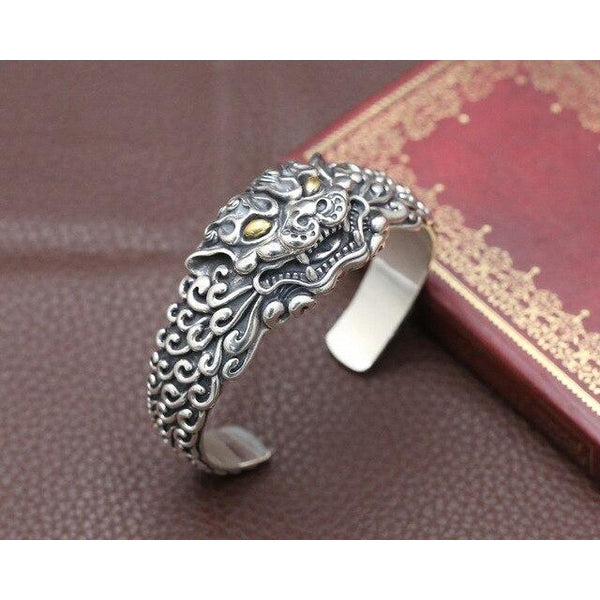 925 Sterling Silver Foo Dog Guardian Bangle