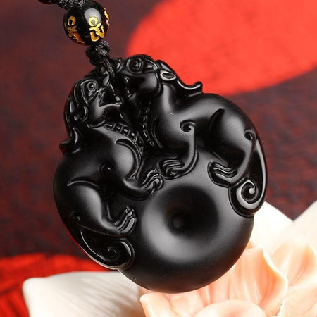 Obsidian Japanese Dragon Necklace