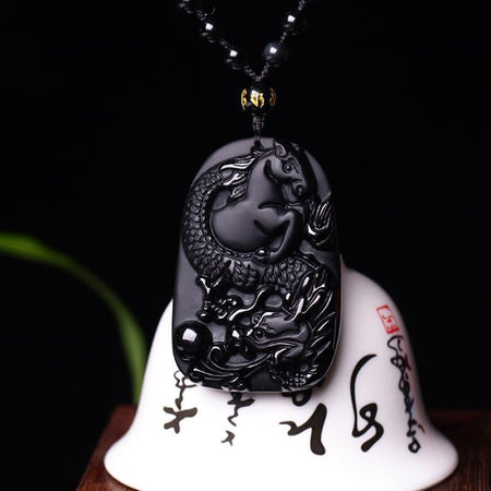Obsidian Japanese Dragon Necklace