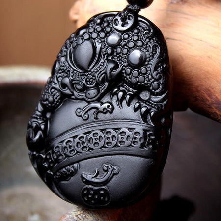 Obsidian Phoenix & Dragon Necklace