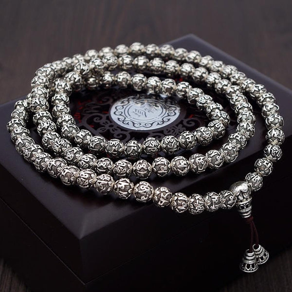 Silver Mantra Prayer Beads - Empire of the Gods