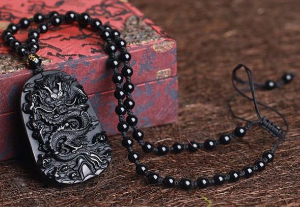 Obsidian Japanese Dragon Necklace