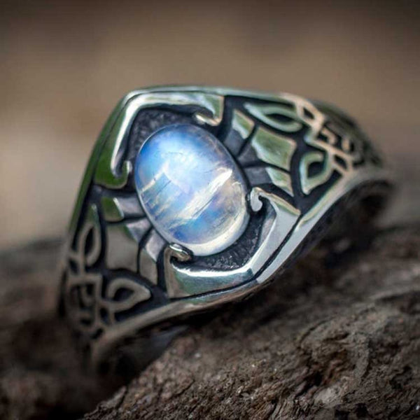 Celtic Engraved Moonstone Ring - Empire of the Gods