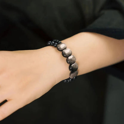 Silver Slabs Obsidian Bracelet - Empire of the Gods