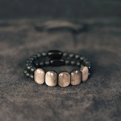 Silver Slabs Obsidian Bracelet - Empire of the Gods