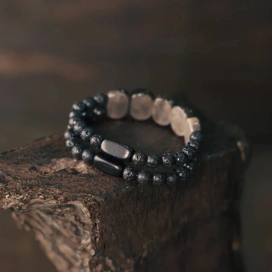 Silver Slabs Obsidian Bracelet - Empire of the Gods