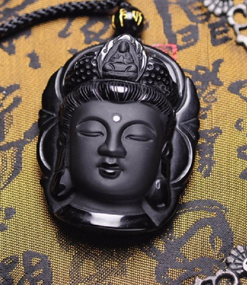 Obsidian Buddha Head Necklace - Empire of the Gods