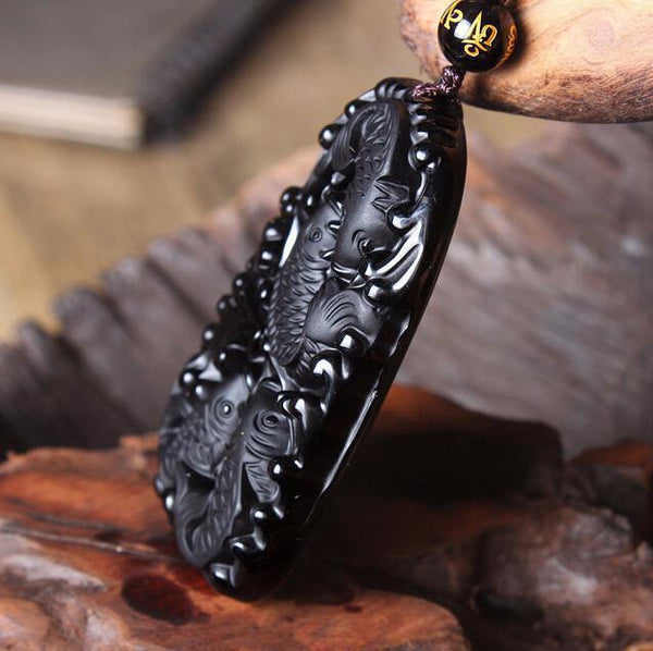Obsidian Koi Fish Necklace - Empire of the Gods