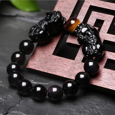 Obsidian Foo Dog Guardian Bracelet