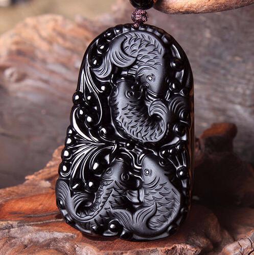 Obsidian Koi Fish Necklace - Empire of the Gods