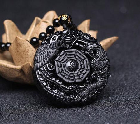 Obsidian Dragon & Phoenix Necklace