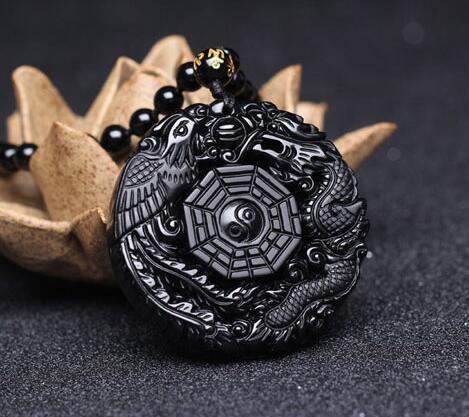 Obsidian Phoenix & Dragon Necklace - Empire of the Gods