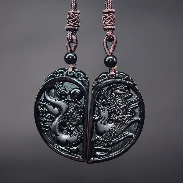 Obsidian Dragon & Phoenix Love Pendants - Empire of the Gods