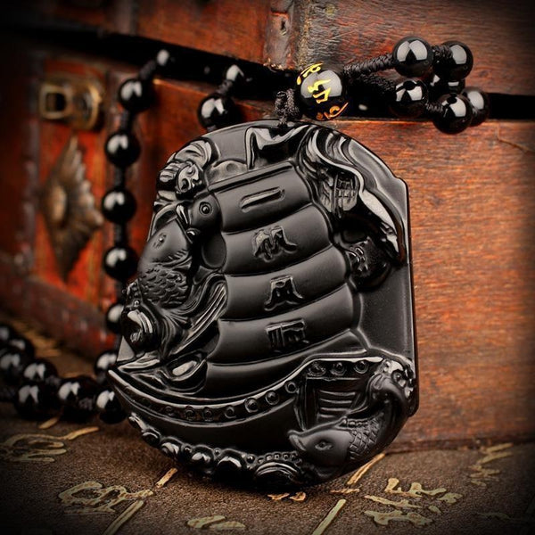 Obsidian Japanese Ship Necklace - Empire of the Gods