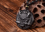 Obsidian Foo Dog Guardian Necklace - Empire of the Gods