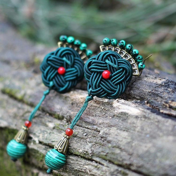 Handmade Knitted Peacock Earrings - Empire of the Gods