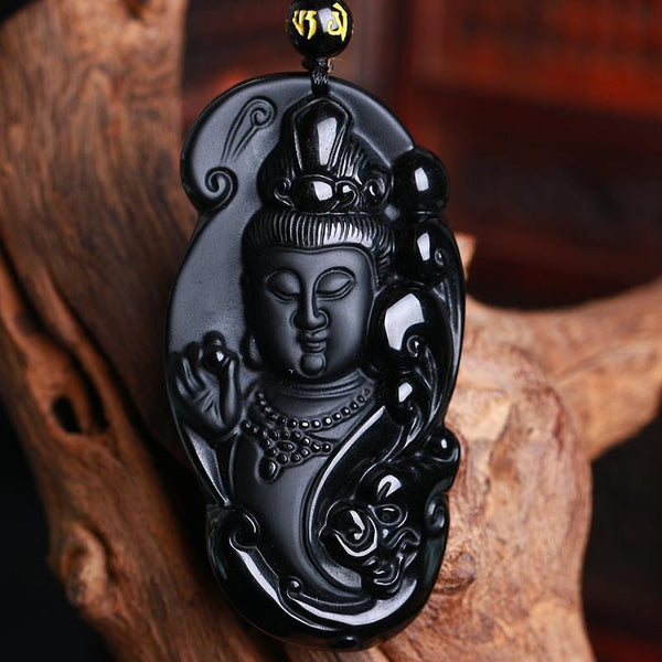 Obsidian Guan-Yin Buddha Necklace - Empire of the Gods