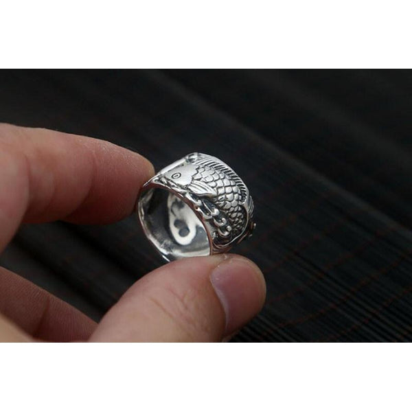 925 Sterling Silver Twin Koi Fishes Ring - Empire of the Gods