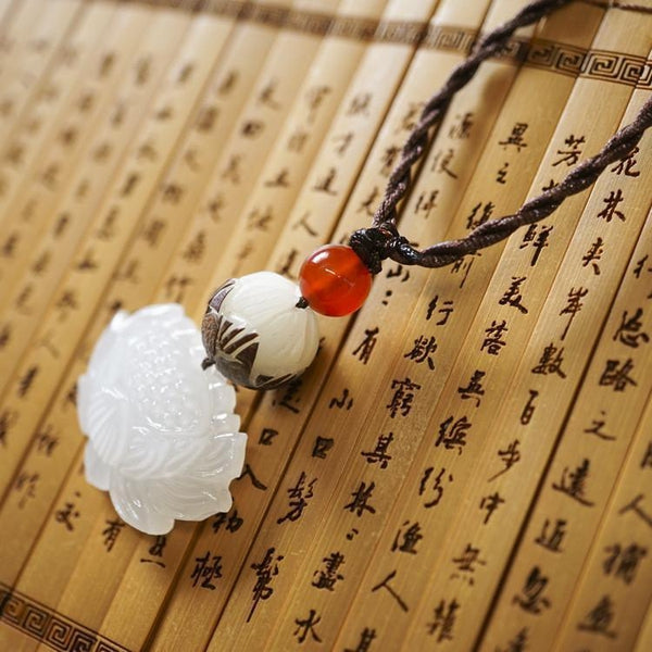 White Jade Lotus Flower Necklace - Empire of the Gods