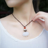 White Jade Lotus Flower Necklace - Empire of the Gods