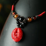 Two Red Koi Fishes Black Agate Necklace - Empire of the Gods