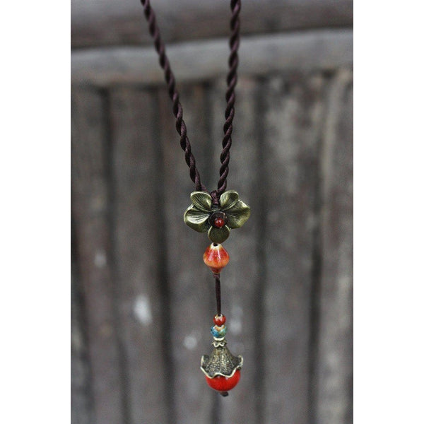 Ceramic Beads Flower Pendant Necklace - Empire of the Gods