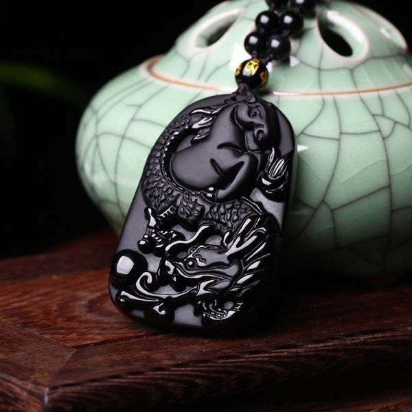 Obsidian Dragon & Horse Necklace - Empire of the Gods
