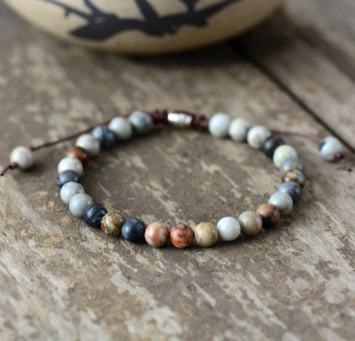 Natural Grey & Black Jasper Stones Bracelet - Empire of the Gods