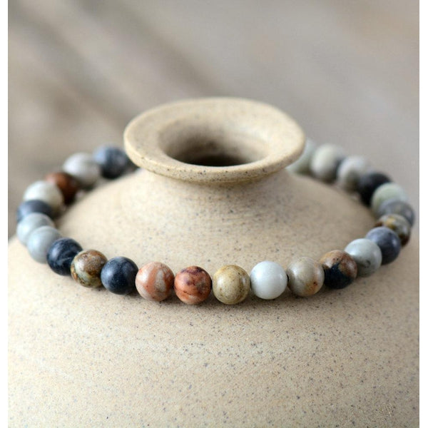 Natural Grey & Black Jasper Stones Bracelet - Empire of the Gods
