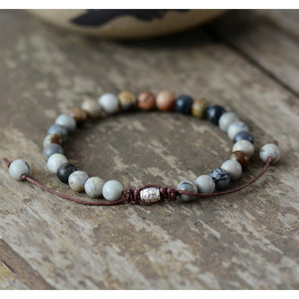 Natural Grey & Black Jasper Stones Bracelet - Empire of the Gods