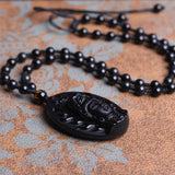 Natural Obsidian Stone Carved Guan-Yin Head Pendant Necklace - Empire of the Gods
