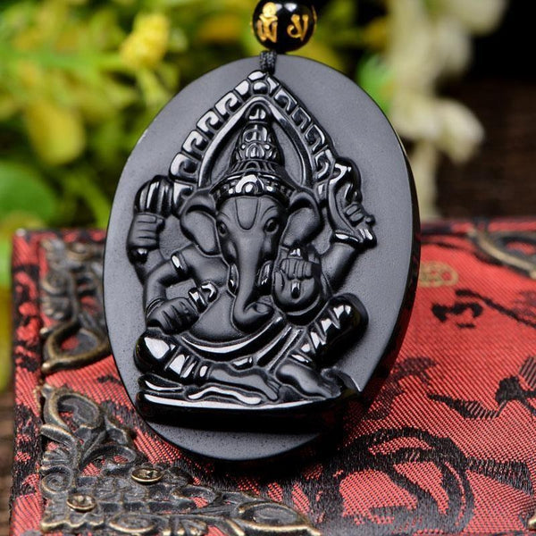 Obsidian Ganesha Necklace - Empire of the Gods