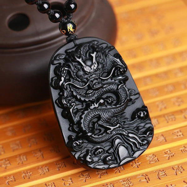 Obsidian Japanese Dragon Necklace - Empire of the Gods