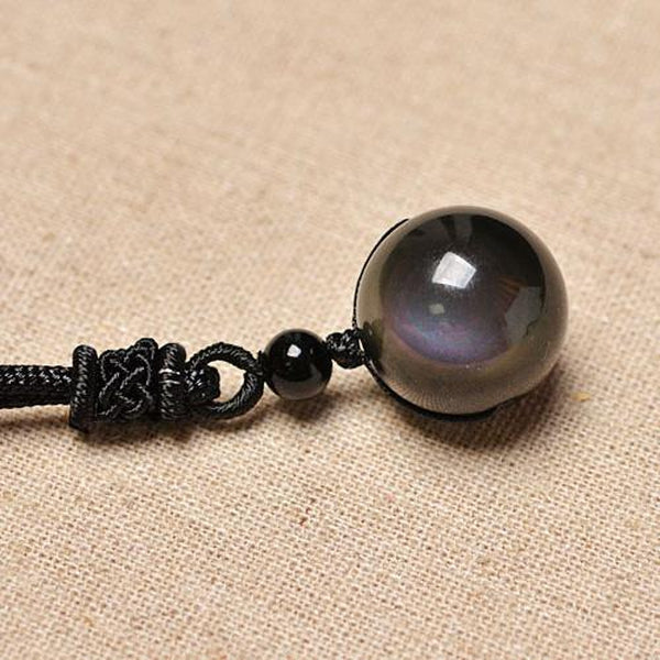 Black Obsidian Rainbow Eye Ball Pendant Necklace - Empire of the Gods