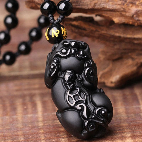 Obsidian Tiny Foo Dog Guardian Necklace - Empire of the Gods