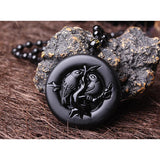 Obsidian Twin Birds Necklace - Empire of the Gods