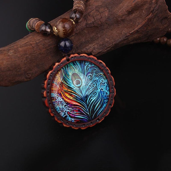 Peacock Feather Pendant Necklace - Empire of the Gods