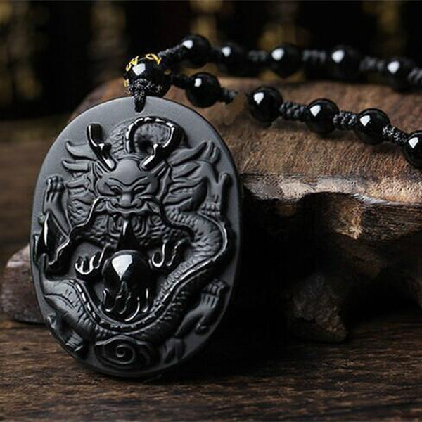 Obsidian Sun Dragon Necklace - Empire of the Gods