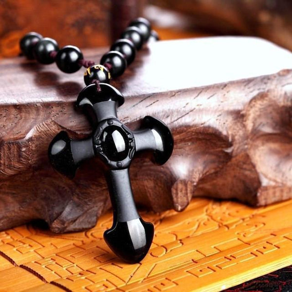 Obsidian Cross Necklace - Empire of the Gods