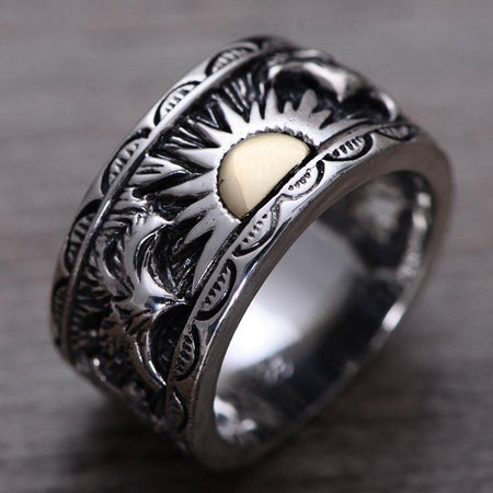 925 Sterling Silver Crowns Onyx Ring