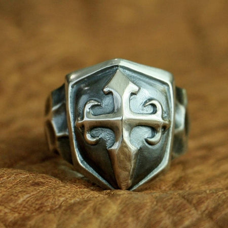 Titanium Cross Shield Templar Ring