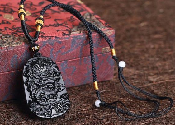 Obsidian Japanese Dragon Necklace - Empire of the Gods