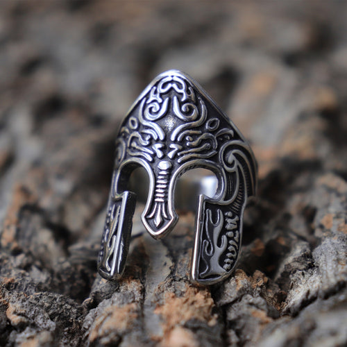 Engraved Spartan Helmet Ring - Empire of the Gods